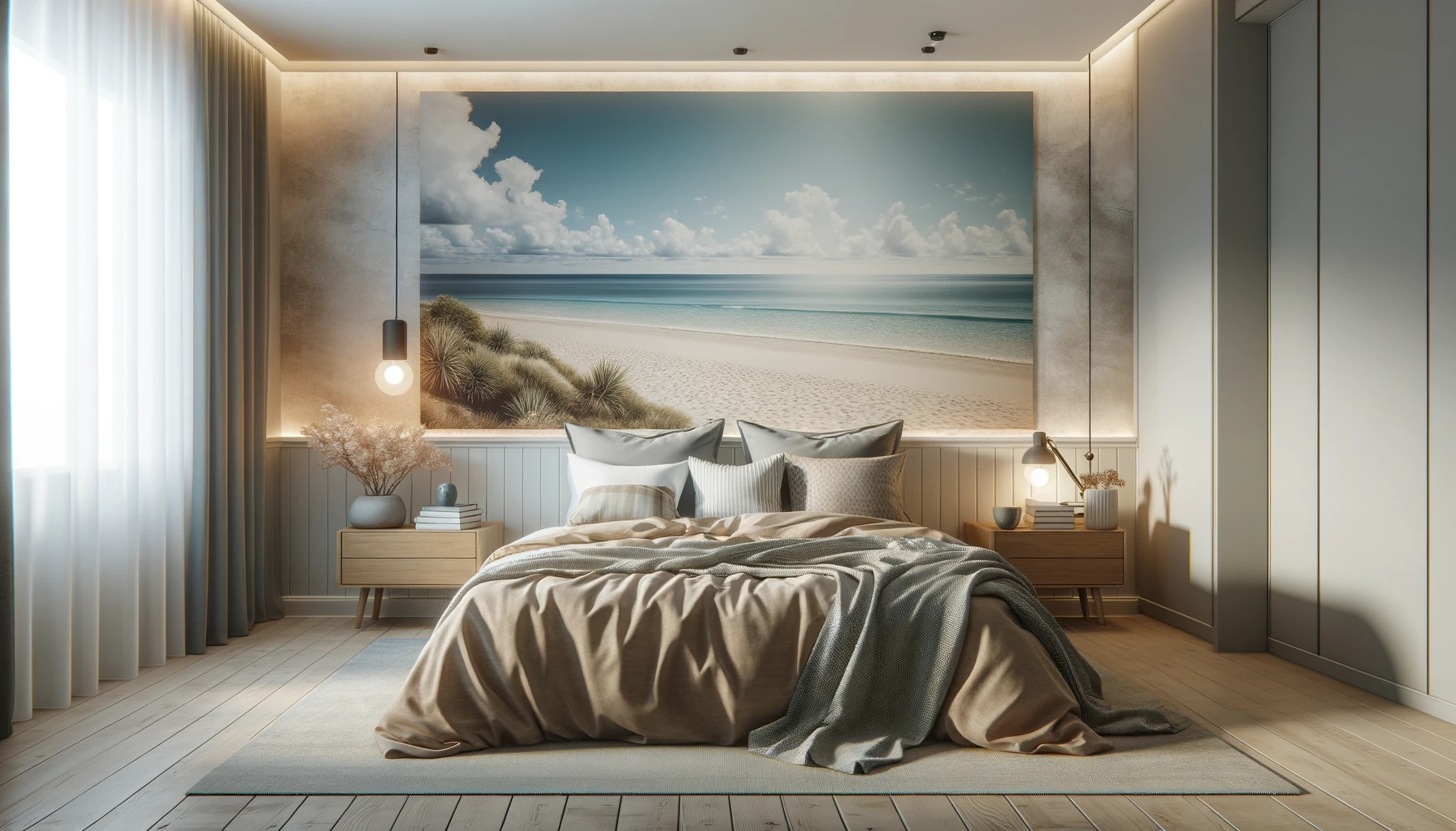 Wandgestaltung im Schlafzimmer mit Meerblick
